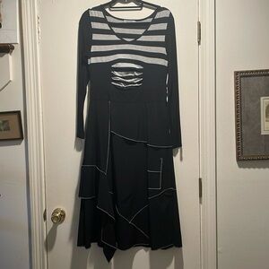 Dzhavael Couture Black Gray Designer Patchwork Stitching Asymmetrical Dress